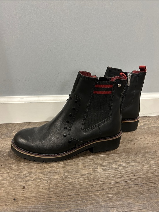 PIKOLINOS Shoes - PIKOLINOS Black Ankle Boots with Red Stripe Accent